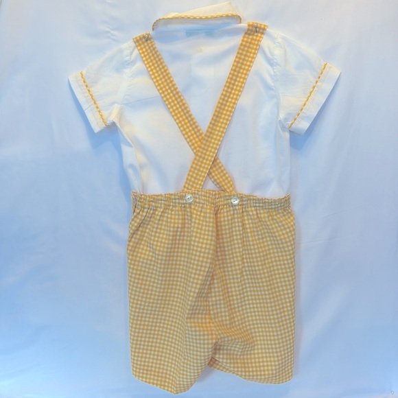 NWOT VINTAGE EUROPEAN MERCEDES CORTINA  OVERALLS/ SHIRT SET YELLOW & WHITE 2T - Picture 4 of 9